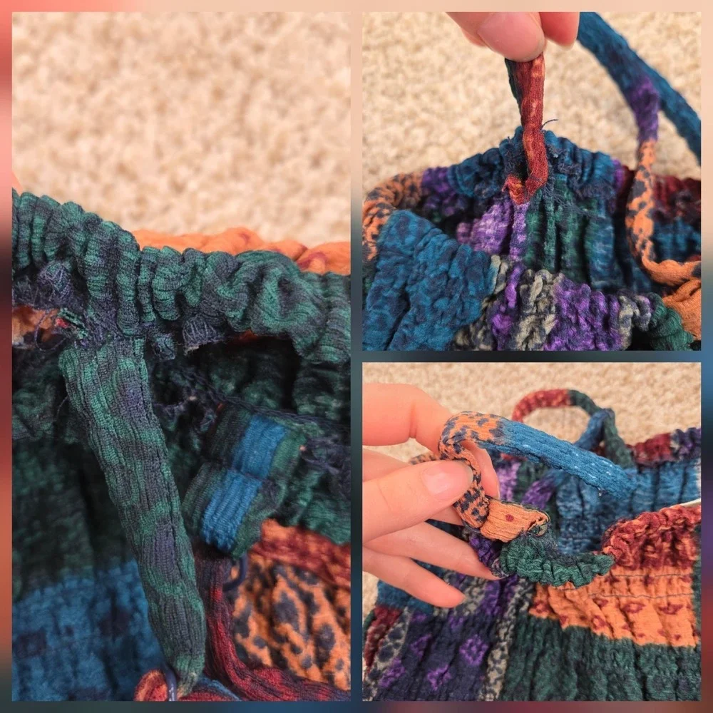 Earthbound Trading Co Patchwork Boho Smocked Bodice Spaghetti Strap Dress Small